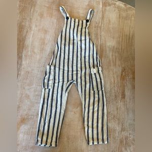 Zara blue and tan striped overalls